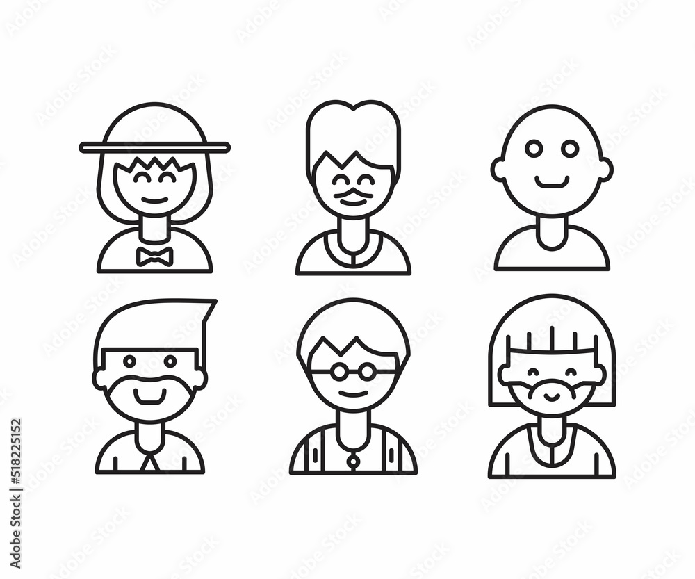 different style of people character icons line illustration different style of people character icons line illustration