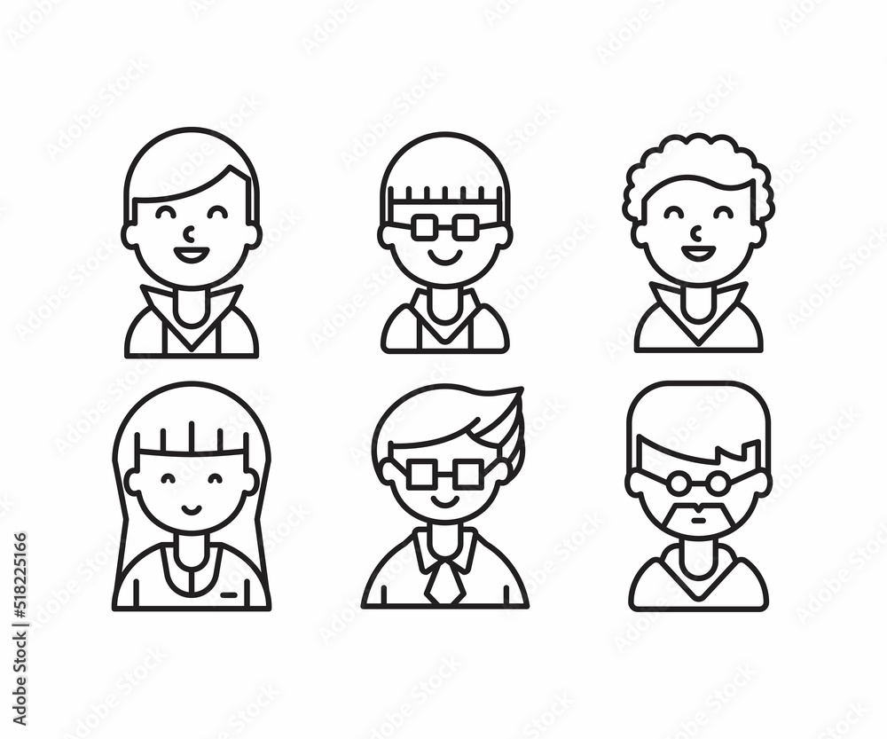 different style of people character icons line illustration different style of people character icons line illustration