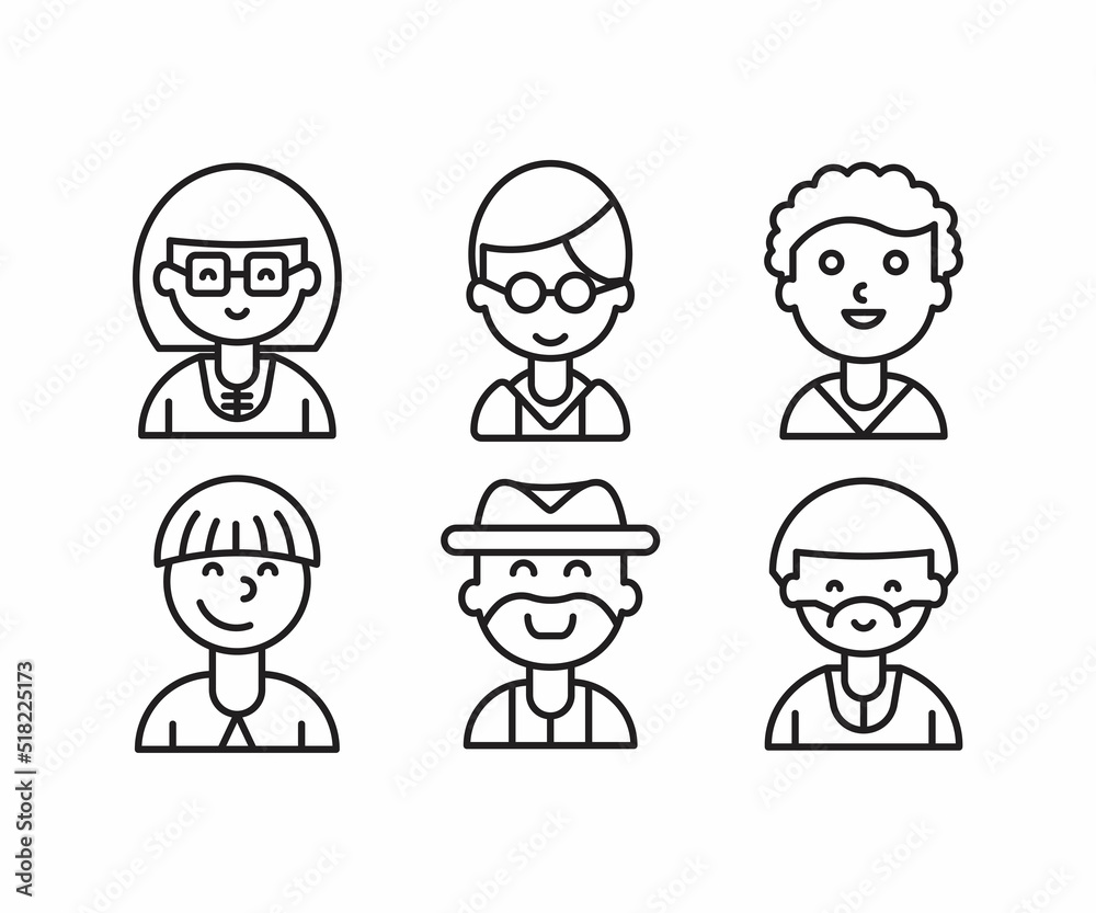 different style of people character icons line illustration different style of people character icons line illustration