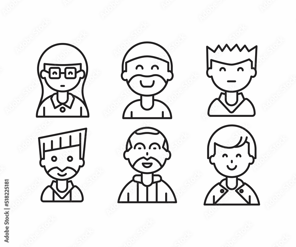 different style of people character icons line illustration different style of people character icons line illustration