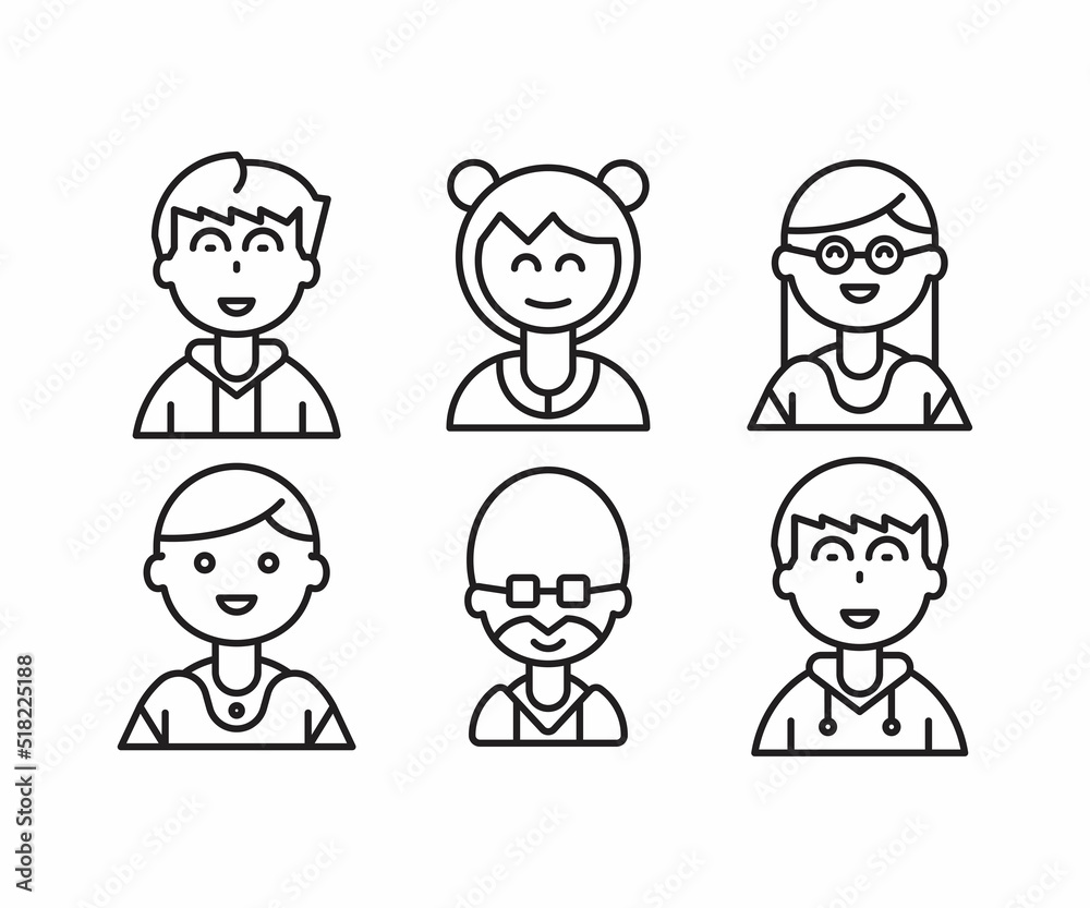 different style of people character icons line illustration different style of people character icons line illustration