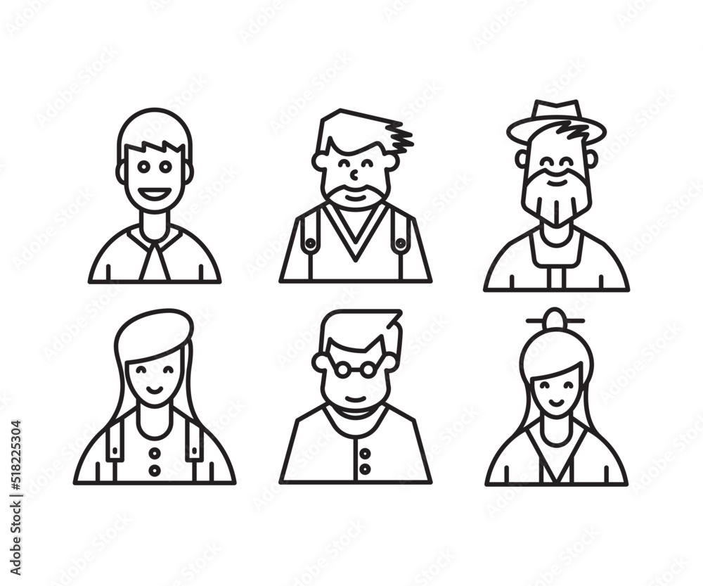 different people avatars and character icons illustration line style different people avatars and character icons illustration line style