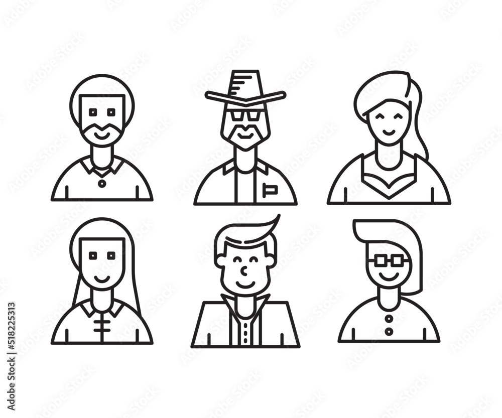 different people avatars and character icons illustration line style different people avatars and character icons illustration line style