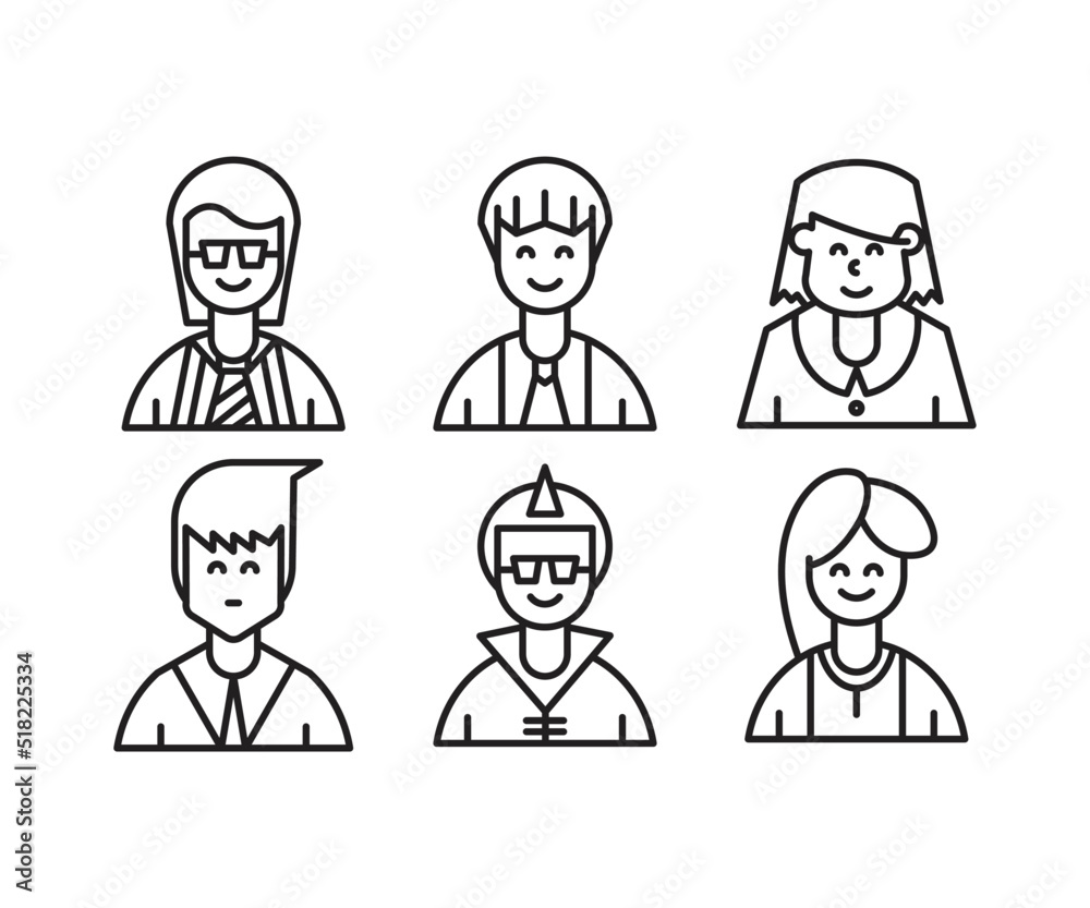 different people avatars and character icons illustration line style different people avatars and character icons illustration line style