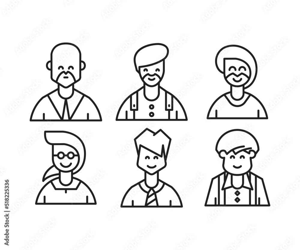 different people avatars and character icons illustration line style different people avatars and character icons illustration line style