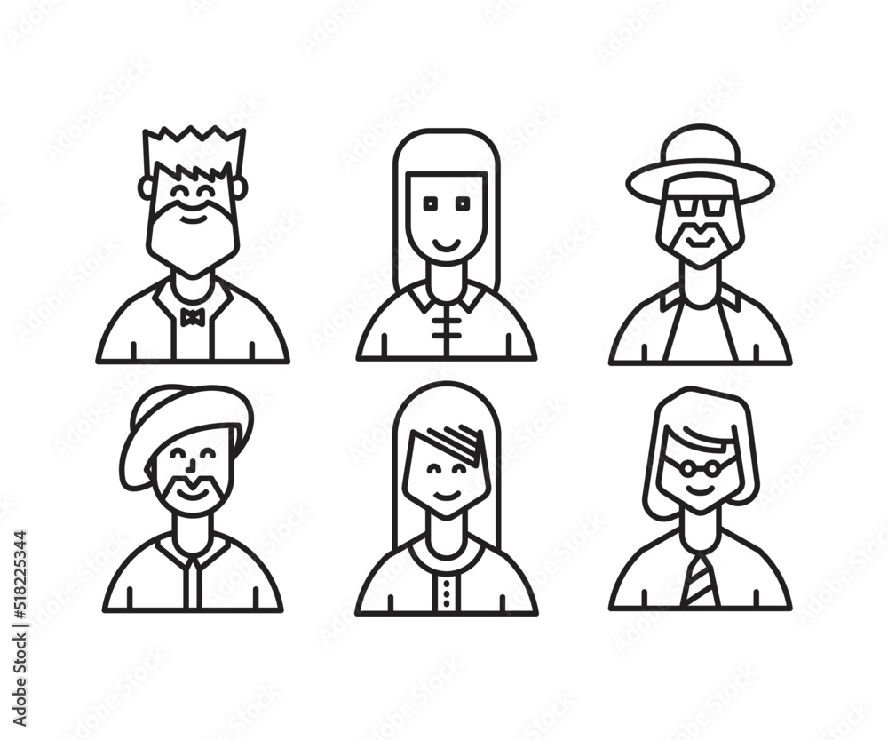different people avatars and character icons illustration line style different people avatars and character icons illustration line style