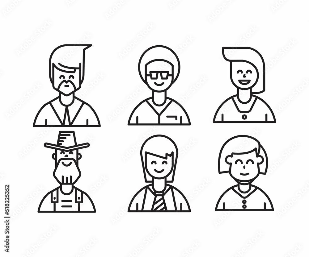 different people avatars and character icons illustration line style different people avatars and character icons illustration line style