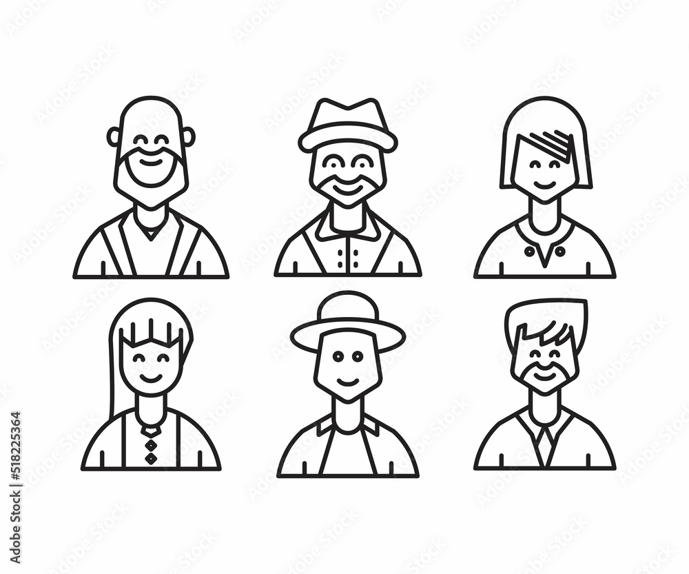 different people avatars and character icons illustration line style different people avatars and character icons illustration line style