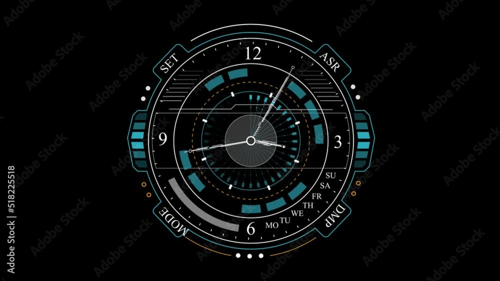 HUD digital clock element on black background HUD digital clock element on black background