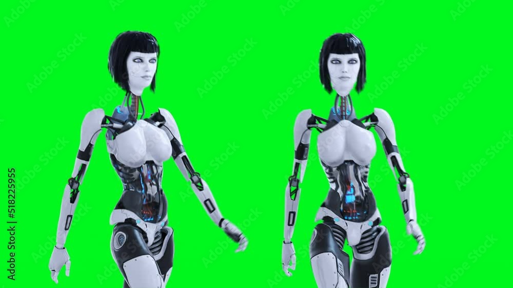 Female sexy robot walking. Green screen isolate 4k footage. Female sexy robot walking. Green screen isolate 4k footage.