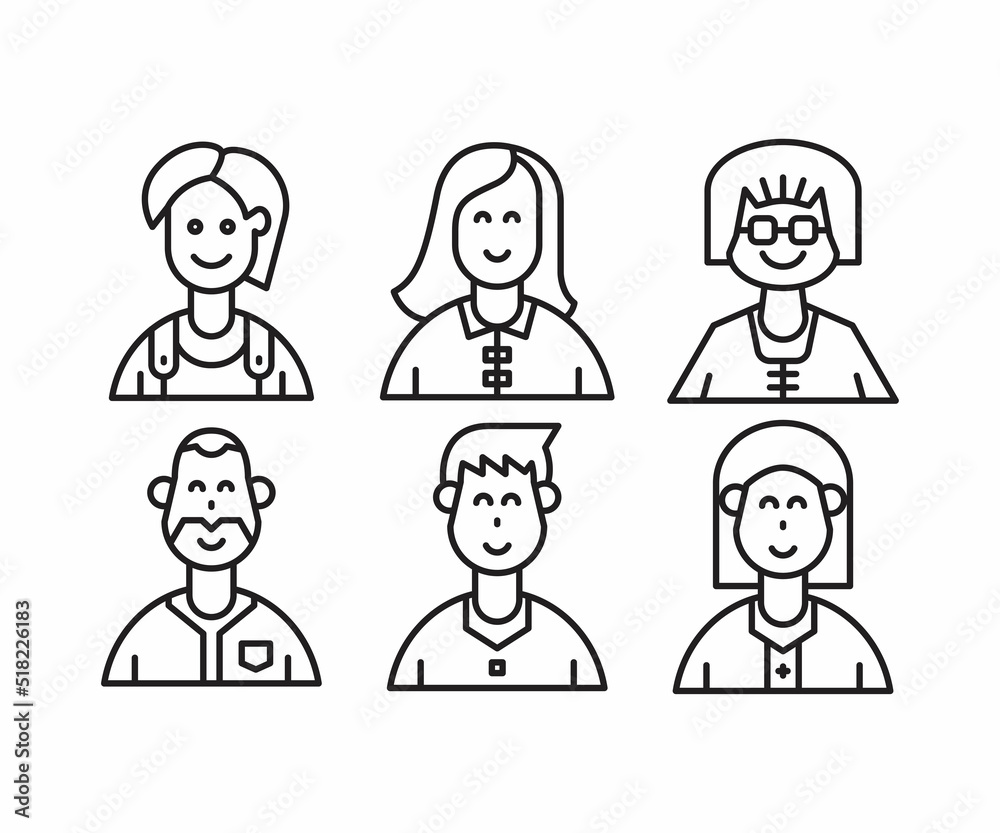 different people avatars and character icons illustration line style different people avatars and character icons illustration line style