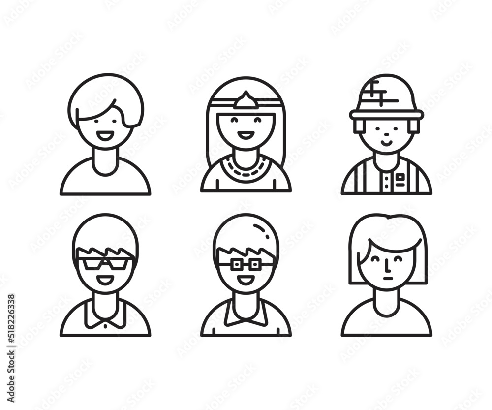 people characters and avatars set line illustration