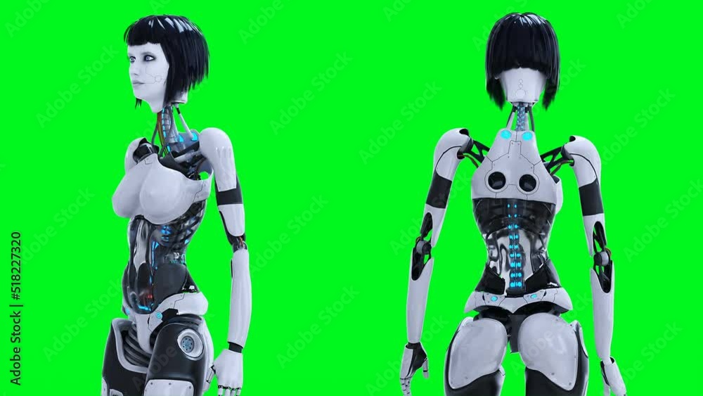 Female sexy robot stay idle. Green screen isolate 4k footage. Female sexy robot stay idle. Green screen isolate 4k footage.