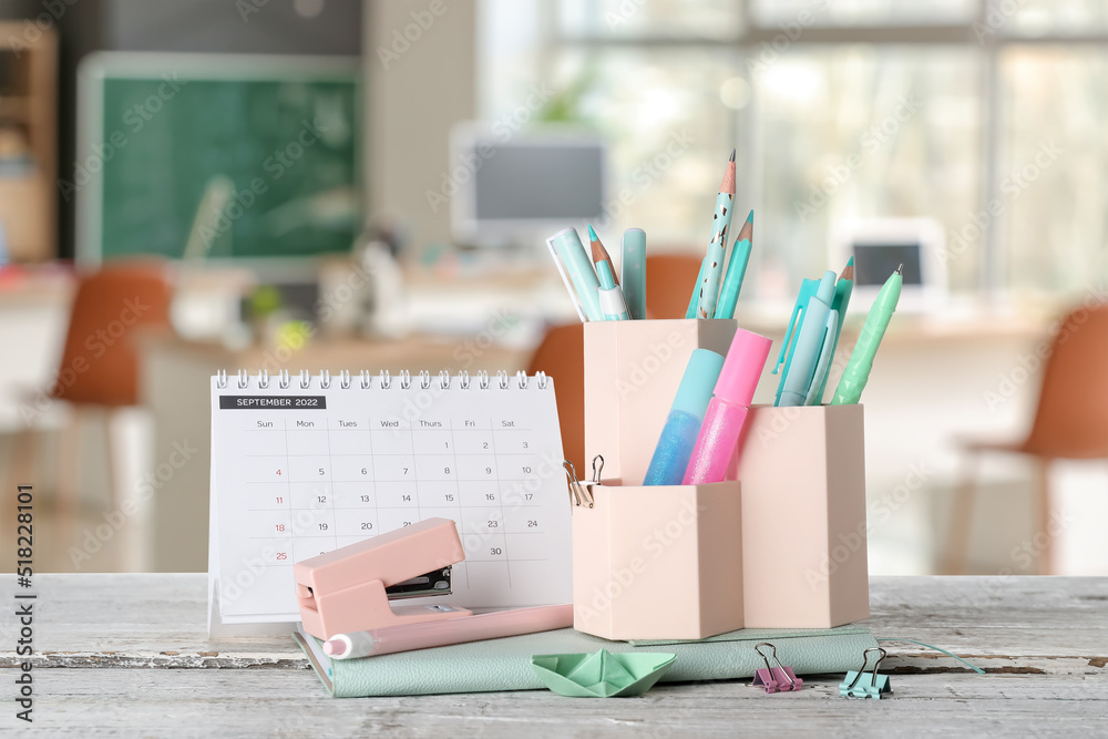 custom made wallpaper toronto digitalSet of school stationery on table in classroom