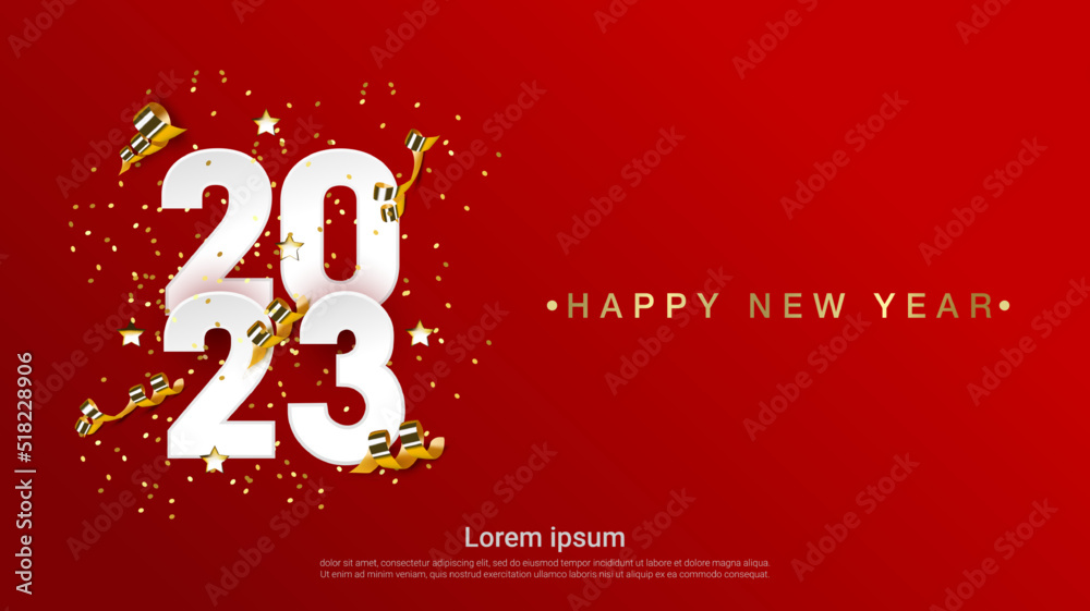 Happy new year 2023 numbers on red background	 - obrazy, fototapety, plakaty 