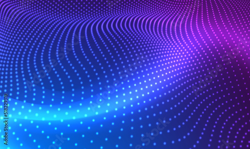 Digital technology cyberspace futuristic background, modern blue tech abstract design graphic neon light effect. Abstract Waving Particle Technology Background. Hi-tech and big data. Vector EPS10. © SappawatS