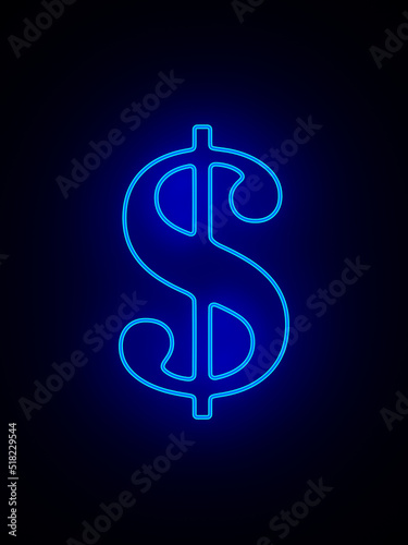 neon symbol dollar on dark background. 3d illustration