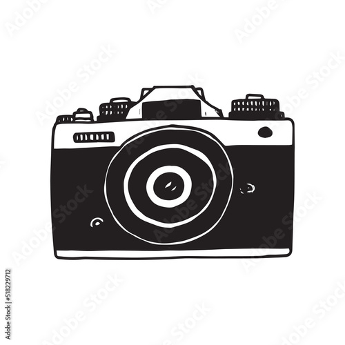 Doodle icon photo camera. Hand drawn sketch in vector