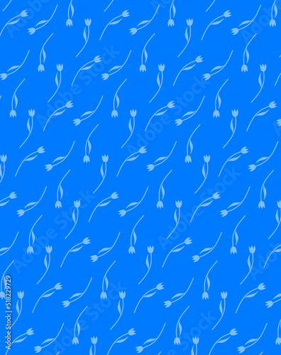 Simple botanical pattern of light tulips isolated on a bright blue background
