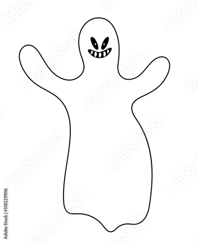 Doodle creepy smiling ghost. Vector halloween design element.