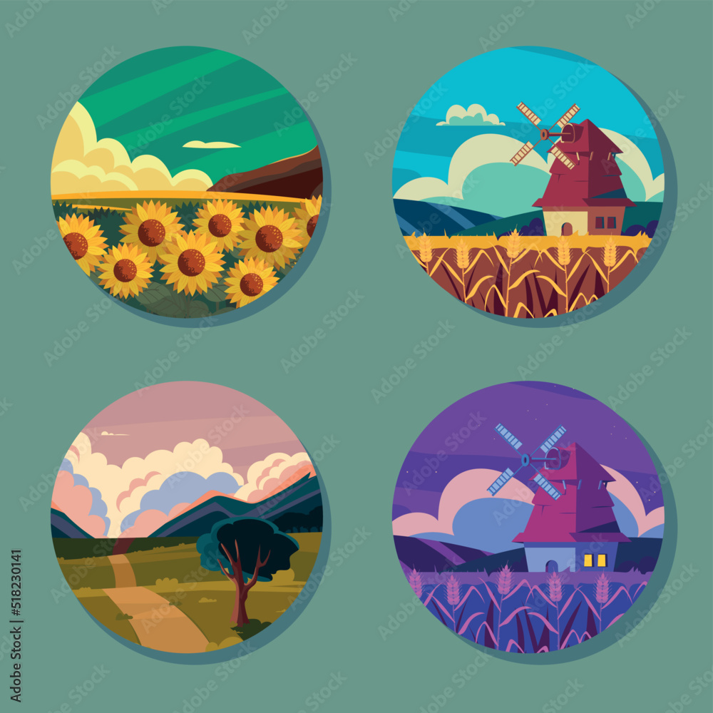 Fototapeta premium set of rural landscapes