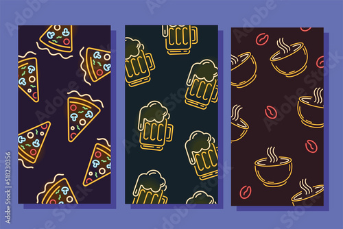 pizza beer and coffee neon