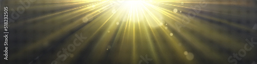 Sun light effect with yellow rays and lens glare isolated on transparent background. Vector realistic illustration of abstract flare or sunlight shine with blurred beams