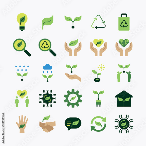 Eco logo flat icons set. ecology system clean energy. simple design vector
