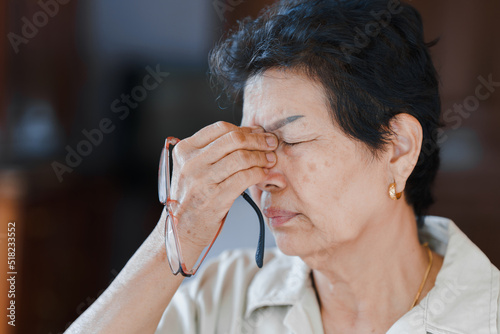 headache and eye pain negative effects on health in the elderly. Concept of health problems in the elderly.
