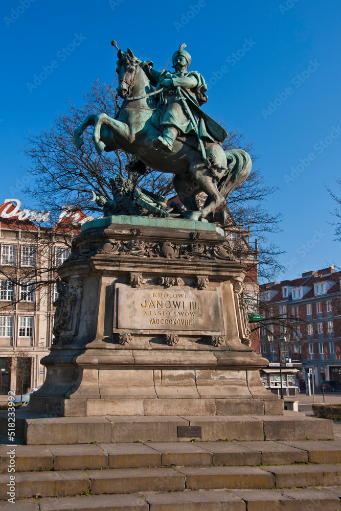 Fototapeta premium Monument of Jan III Sobieski in Gdansk, Pomeranian Voivodeship, Poland.