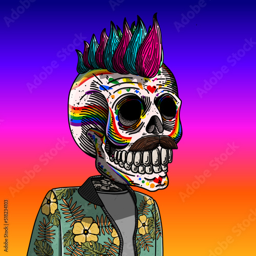 Calavera mexicana con personalidad única. inspirada en la comunidad LGBT.