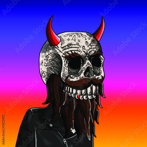 Calavera mexicana con personalidad única.Aspecto de demonio rockero.