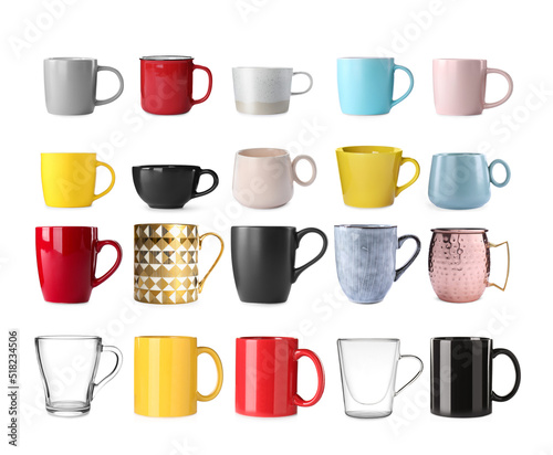 Wallpaper Mural Set with different beautiful cups on white background Torontodigital.ca