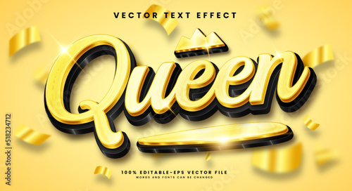 Golden queen 3d editable vector text effect with luxury concept.