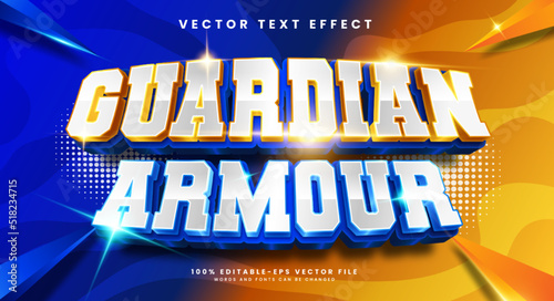 Guardian armour 3d editable vector text effect with blue luxury concept.