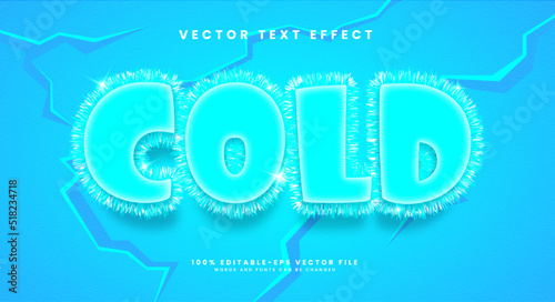 Ice cold 3d editable vector text effect with freze concept. photo