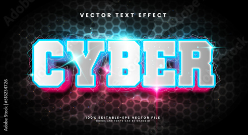 Light cyber 3d editable vector text effect with modern technology concept.