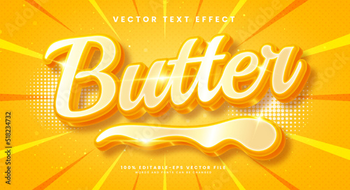 Butter 3d editable vector text effect with yellow color.