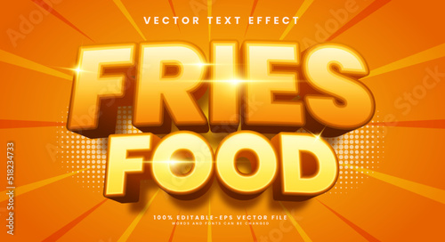 Fries food 3d editable vector text effect suitable for food menu product.