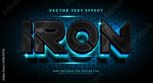 Blue light iron editable vector text effect with blue luxury concept.