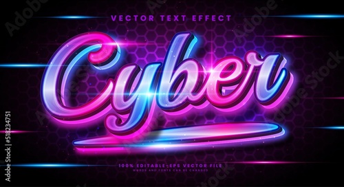 Luxury cyber 3d editable vector text effect with modern light concept.