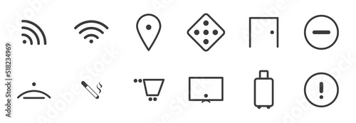 Wayfinding signage. Set of vector line icons used in wayfinding system