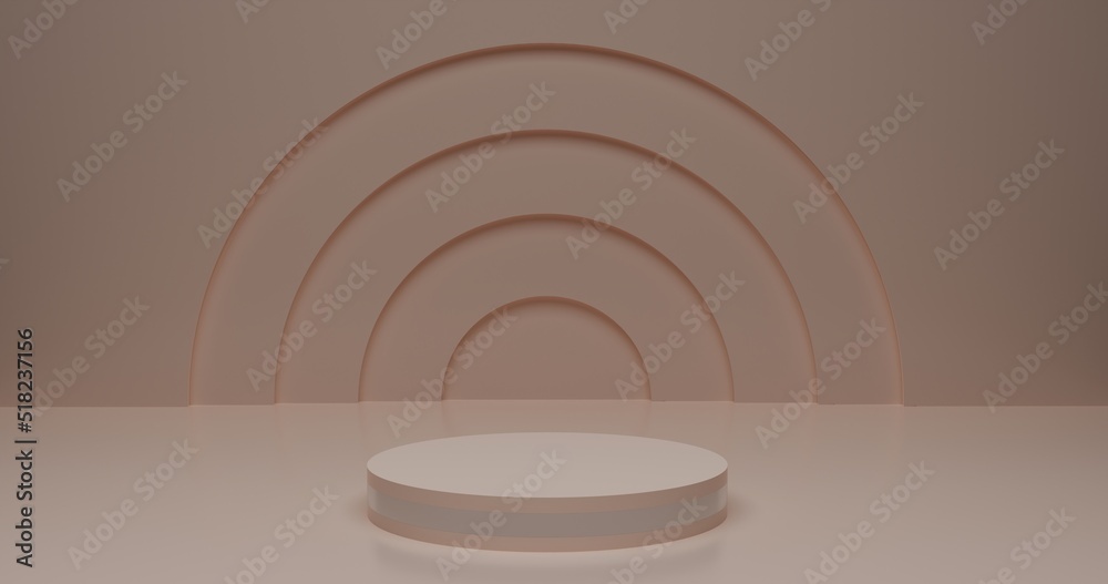 Obraz premium Beige tones on an abstract background of natural pastel colors. The minimum podium of the cylinder. A scene with geometric shapes. An empty showcase, a presentation of a cosmetic product. 3d render