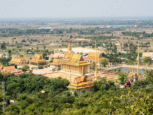 Scenic view from the observation platform at the top of Oudong mountain temple complex in Cambodia