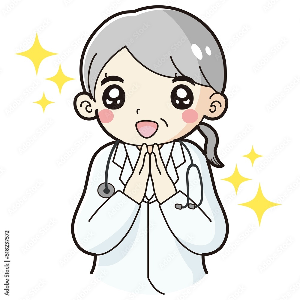 ときめく白衣を着たシニア女性のイラスト(聴診器付き) ときめく白衣を着たシニア女性のイラスト(聴診器付き)