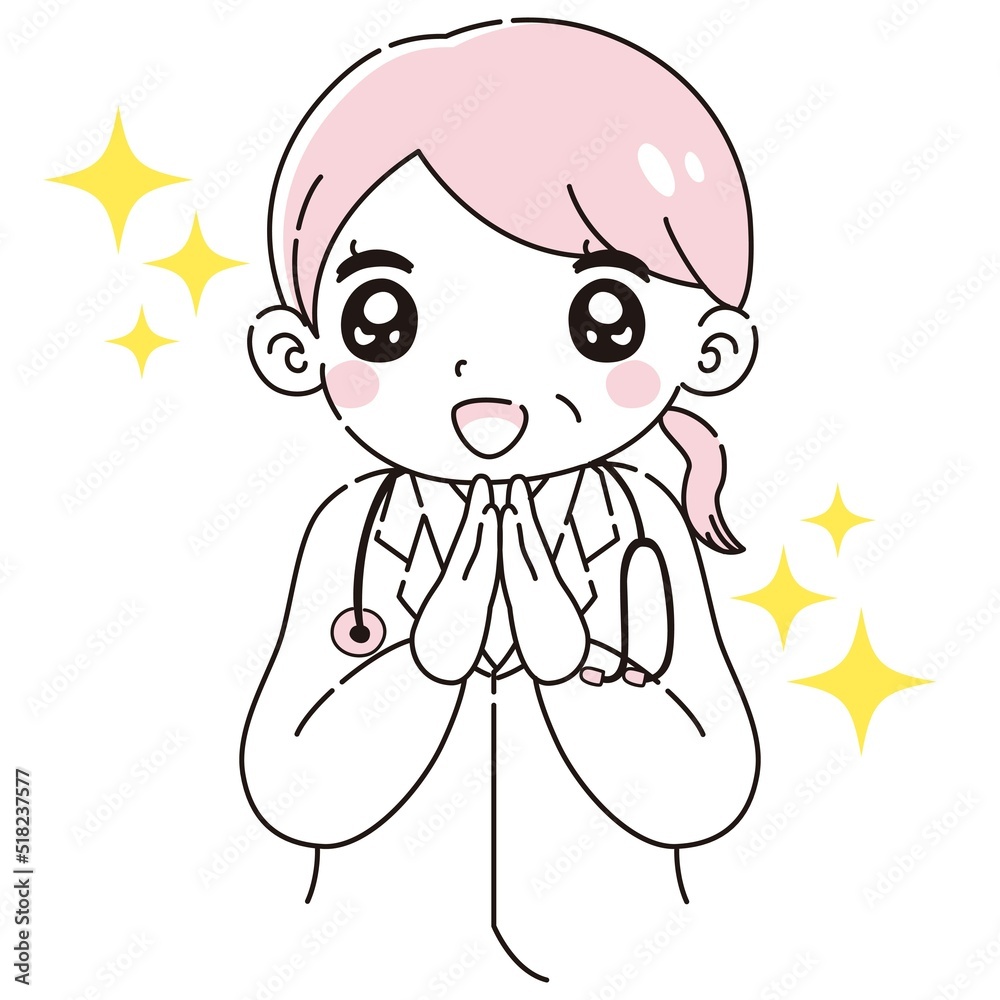ときめく白衣を着たシニア女性のイラスト(聴診器付き) ときめく白衣を着たシニア女性のイラスト(聴診器付き)
