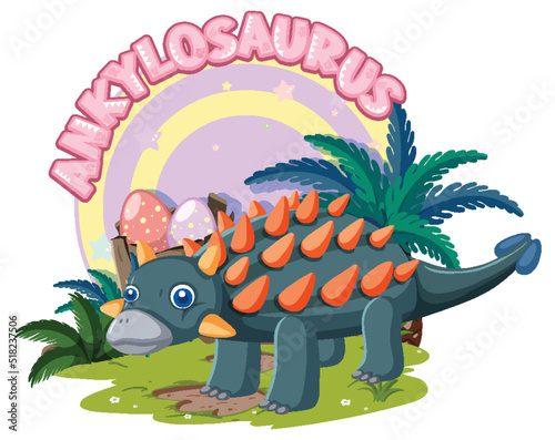 Little cute ankylosaurus dinosaur cartoon character