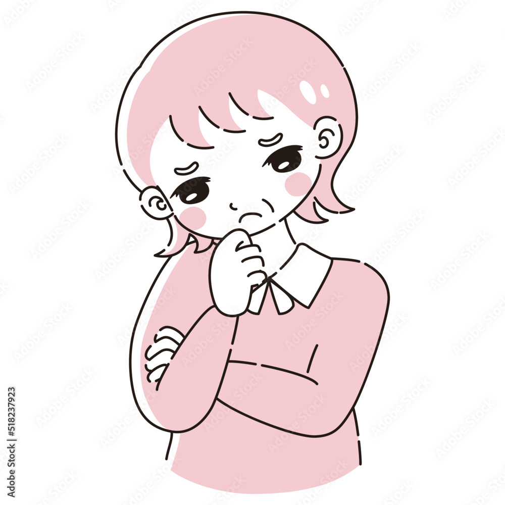 腕を組んで悩むシニア女性のイラスト