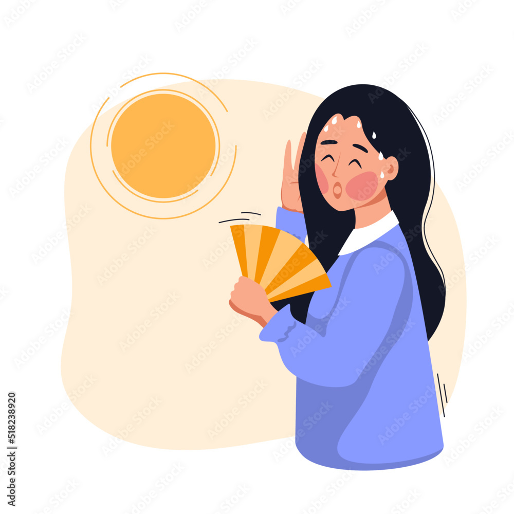 Woman have heat stroke. Dehydration, sun overheating, hot summer