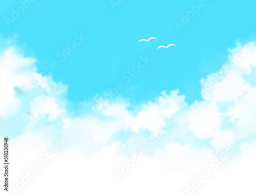 鳥と青空と入道雲の背景イラスト